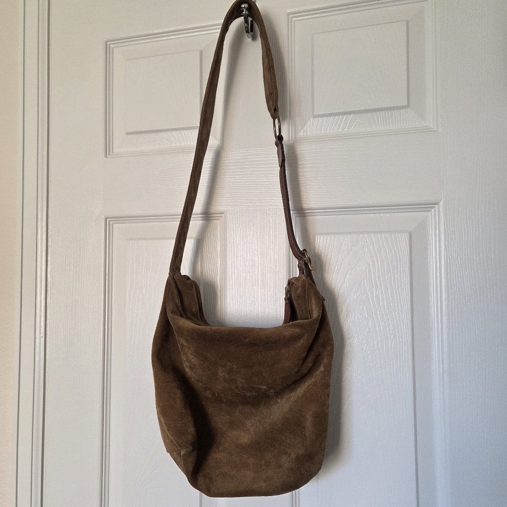 Vintage Ralph Lauren Brown Suede Leather Hobo Shoulder Bag